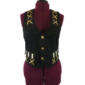 David David Black Denim Jeans Vintage White Stripe Vest Gold Trim Women’s L